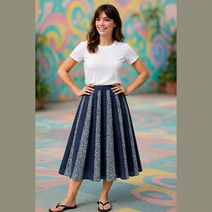 NAVY Blue Light Blue Lace Pleated Skirt Size Small Y2Y Romace Coqutte Trendy